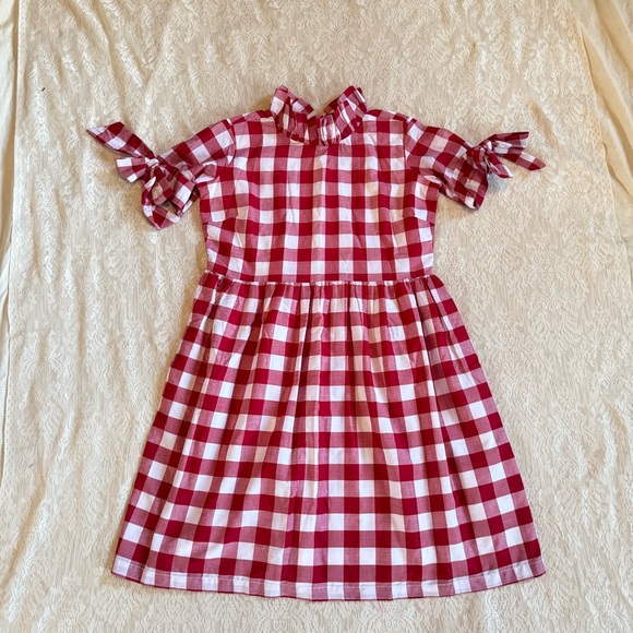 Elizabeth Wilson red gingham high neck bow sleeve dress - Picture 2 of 10
